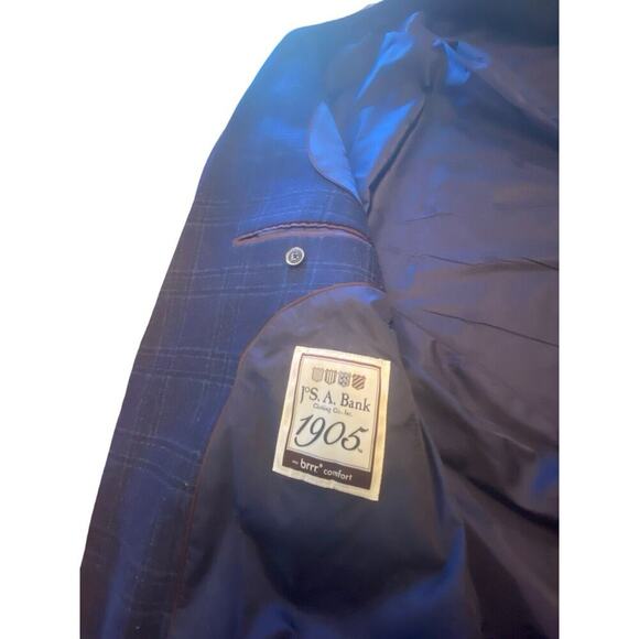 Jos A Bank 1905 Brrr Comfort Tailored Wool Blazer Navy Windowpane Men’s 44L - Picture 8 of 16